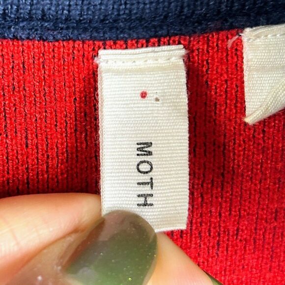 Moth Anthropologie Amoruso Two Toned Knit Cardigan Sweater Jacket Navy Red XS - Picture 13 of 16